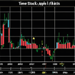 **

"A vibrant, data-rich image visualizing time series analysis of Apple stock prices. The graphic should showcase historical stock price data (10 years), ARIMA and GARCH models overlaid, with annotations in Arabic highlighting key trends, volatility, and prediction outcomes. Include charts, graphs, and financial market symbols. The overall tone should be optimistic and forward-looking, showcasing the power of AI in stock market analysis."

**