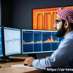 Home 18 시계열 예측을 위한 고급 통계 기법 - A sophisticated data analyst in traditional Middle Eastern attire (thobe and keffiyeh) working inten...