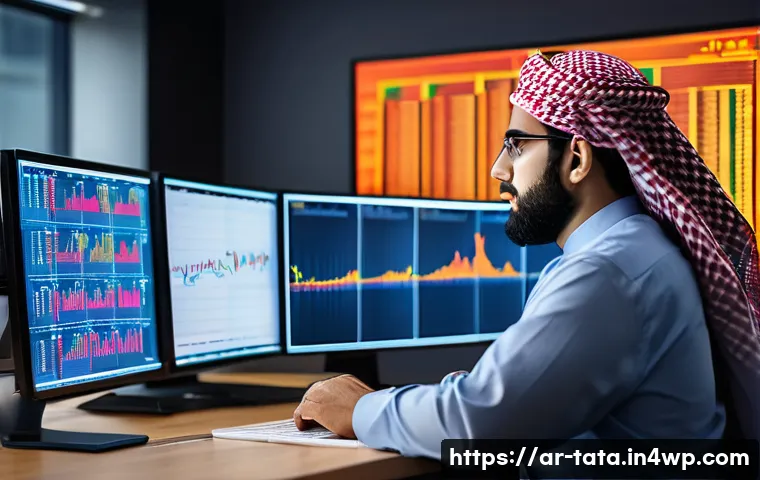 시계열 예측을 위한 고급 통계 기법 - A sophisticated data analyst in traditional Middle Eastern attire (thobe and keffiyeh) working inten...
