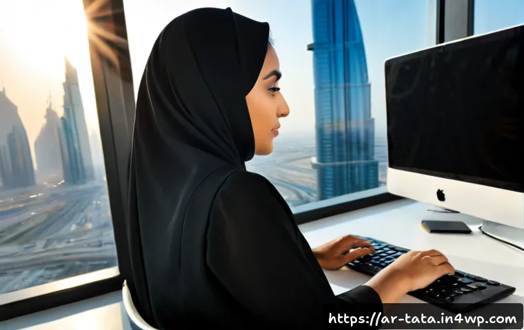 시계열 데이터 시각화 도구 추천 - Photorealistic modern analytics workspace in Dubai, Arab data analyst in modest professional attire ...