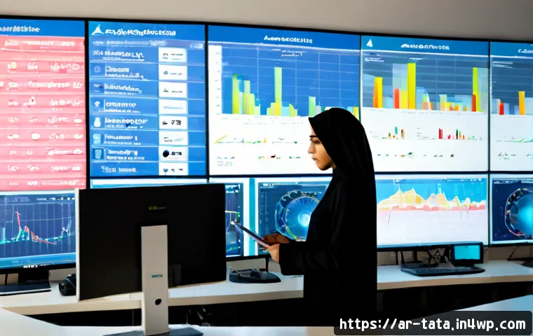 Home 17 시계열 데이터의 수집 및 저장 방법 - Photorealistic modern data operations room in a Gulf-region technology office, Arab data analyst wea...